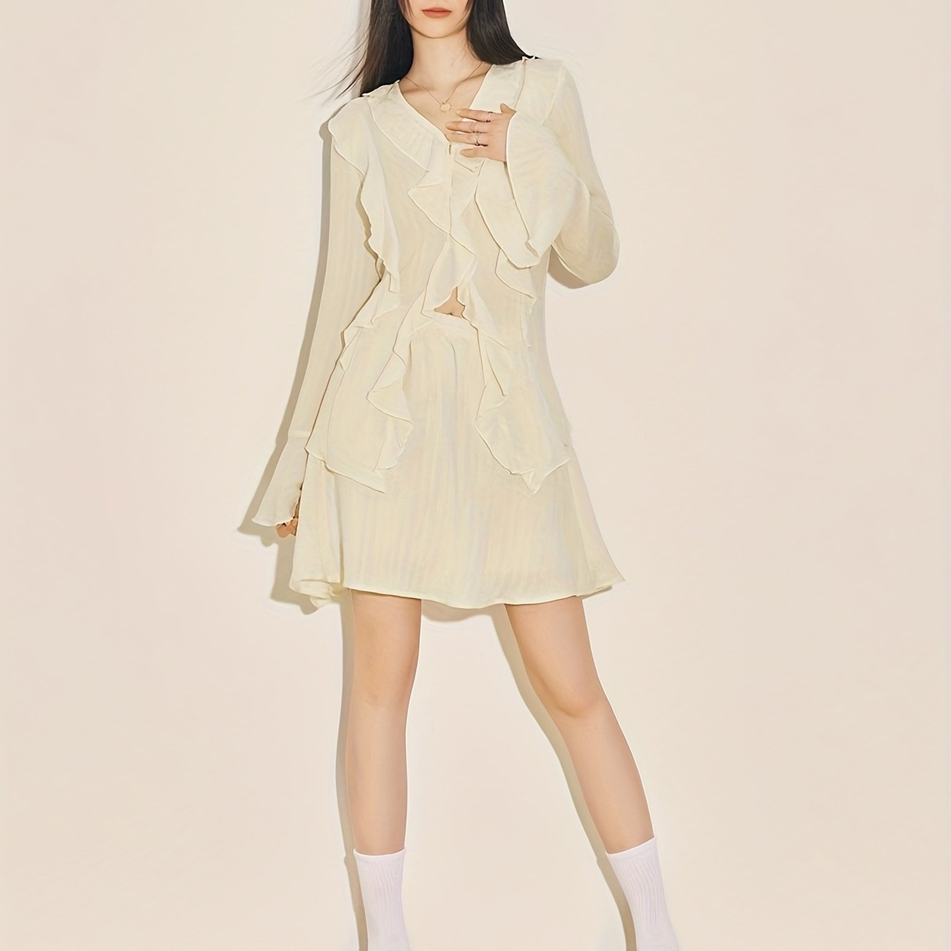 for Lotus Leaf Edge Set: Sweet Summer Design with Cinched Waist Shirt and Skirt Two-Piece Outfit for a Premium Look
