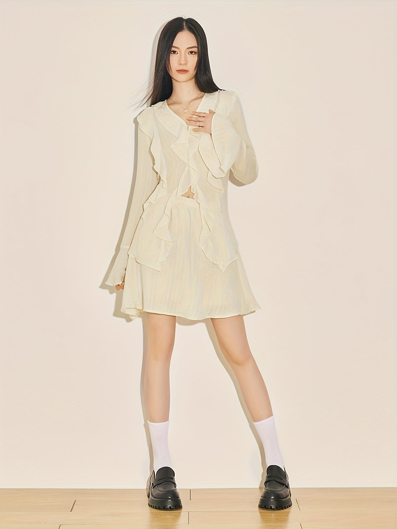 for Lotus Leaf Edge Set: Sweet Summer Design with Cinched Waist Shirt and Skirt Two-Piece Outfit for a Premium Look