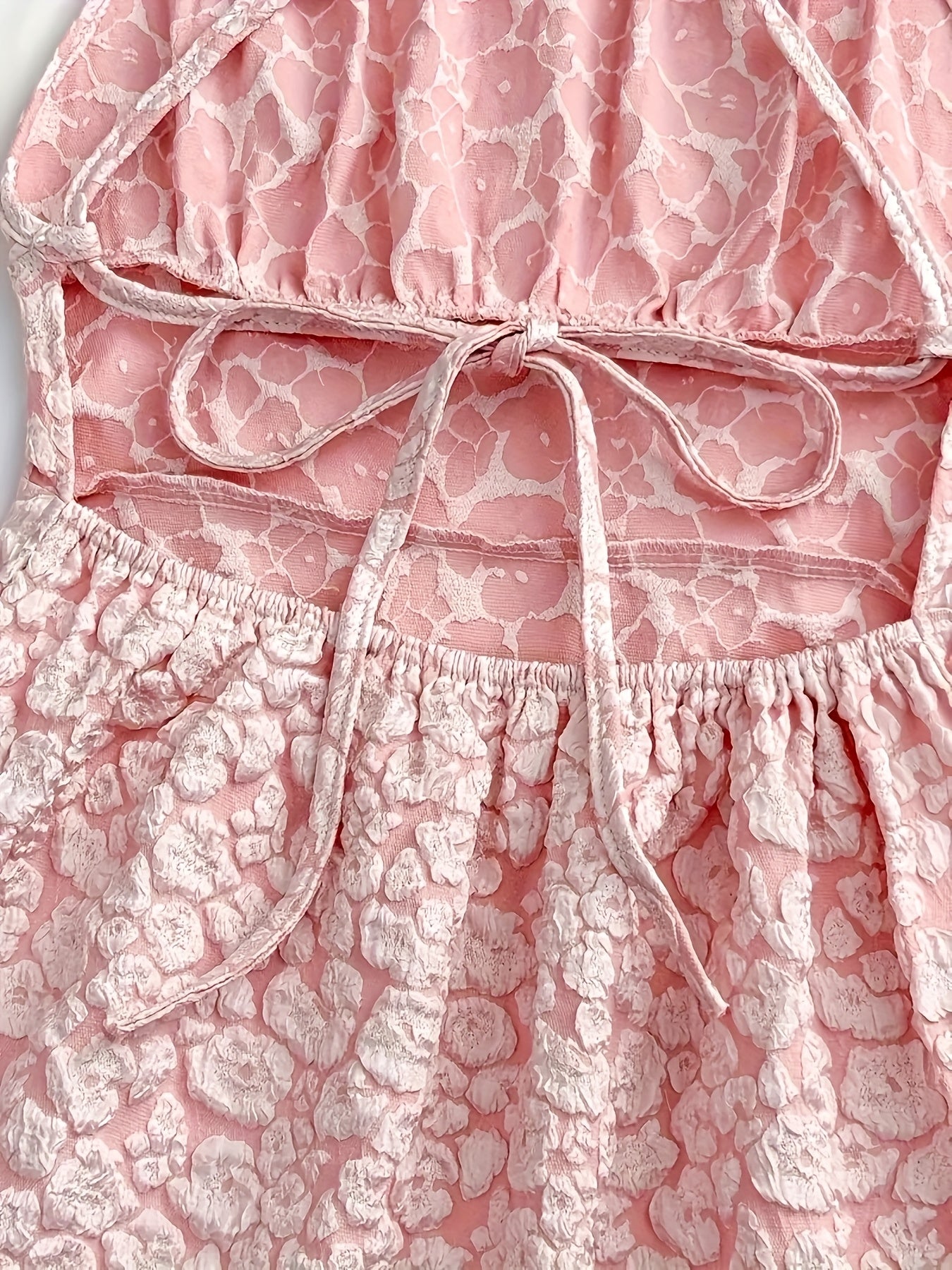Charming Stone Flower 3D Floral Backless Tie Dress