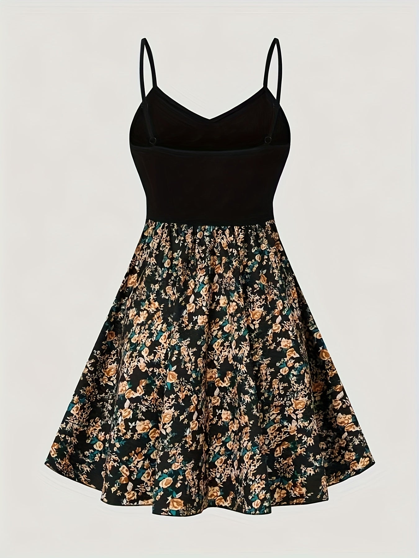 Women'S Sleeveless Floral Print Sundress with Cut-Out Waist Detail - Black V-Neck A-Line Mini Dress for Summer, Elegant Polyester Blend, Casual Style, Floral Print Dress