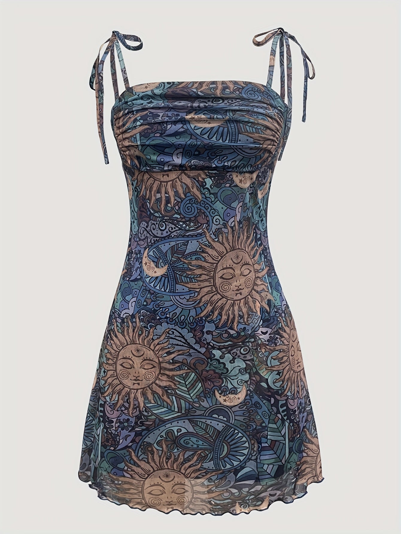 Women'S Mid-Length Camisole Dress with Mesh Print