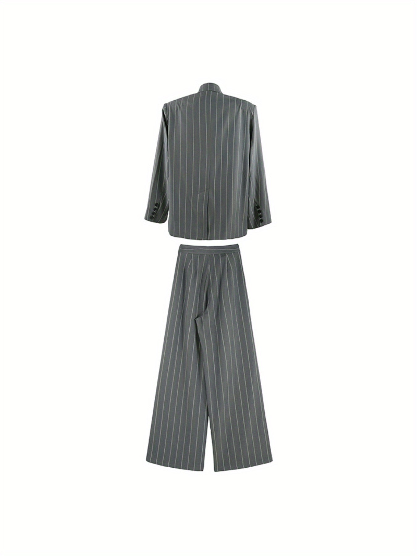 Spring-Summer New Women'S Suit Set with a Turned- Collar And Thin Stripes, Featuring a Double-Breasted Design for The Blazer And Wide-Leg Pants. It exudes a Professional And Elegant Look, Perfect for Office Commute, Business Events, And Formal Gatherings.