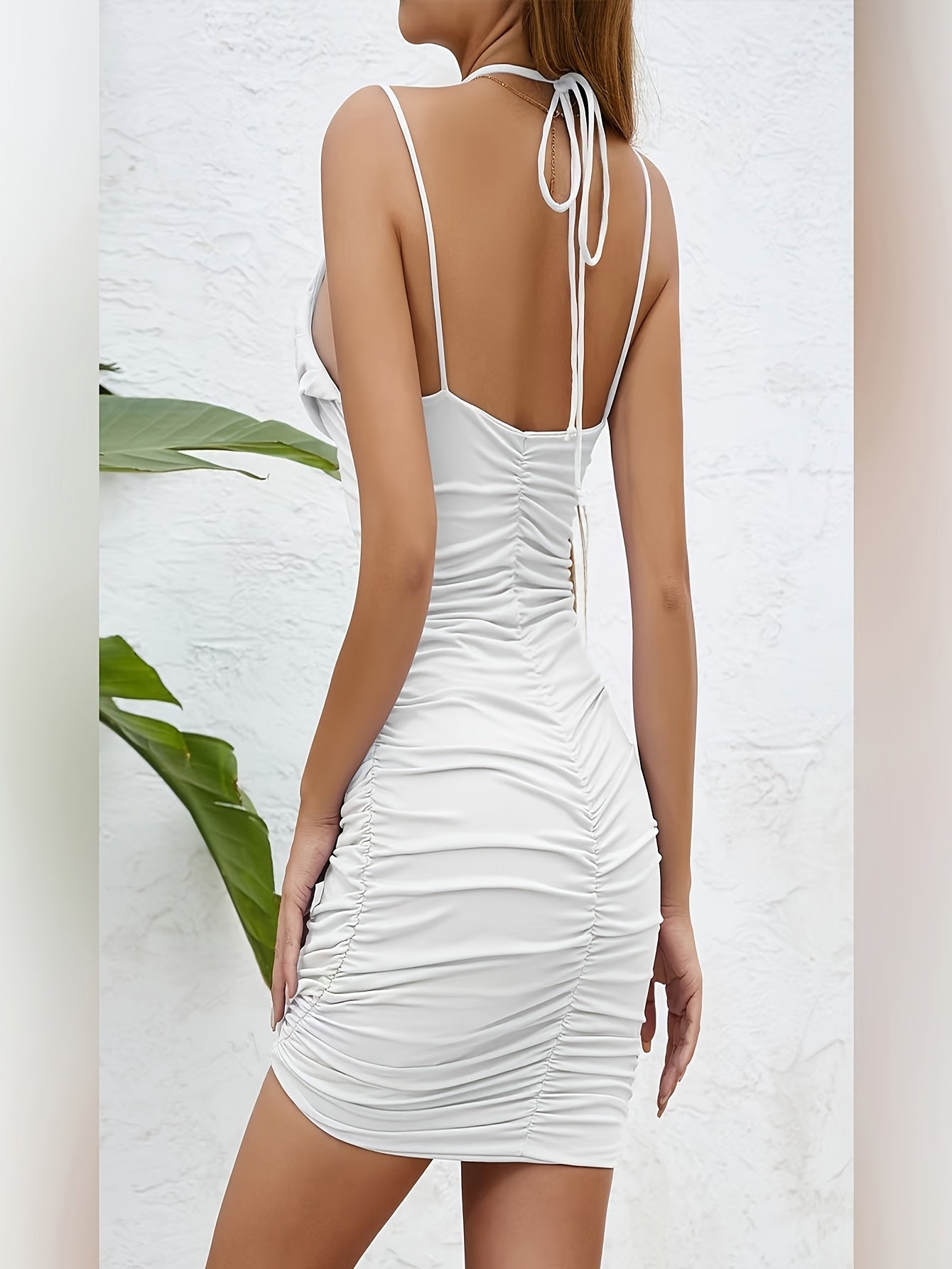 Women'S Sexy Off-Shoulder White Lace Mini Dress - Bodycon, Sleeveless, Ruched Detail, Perfect for Spring\u002FSummer, Adult Fashion, Adult Fashion | Ruched Detail Dress | Lace Trim, Plus Size Dress