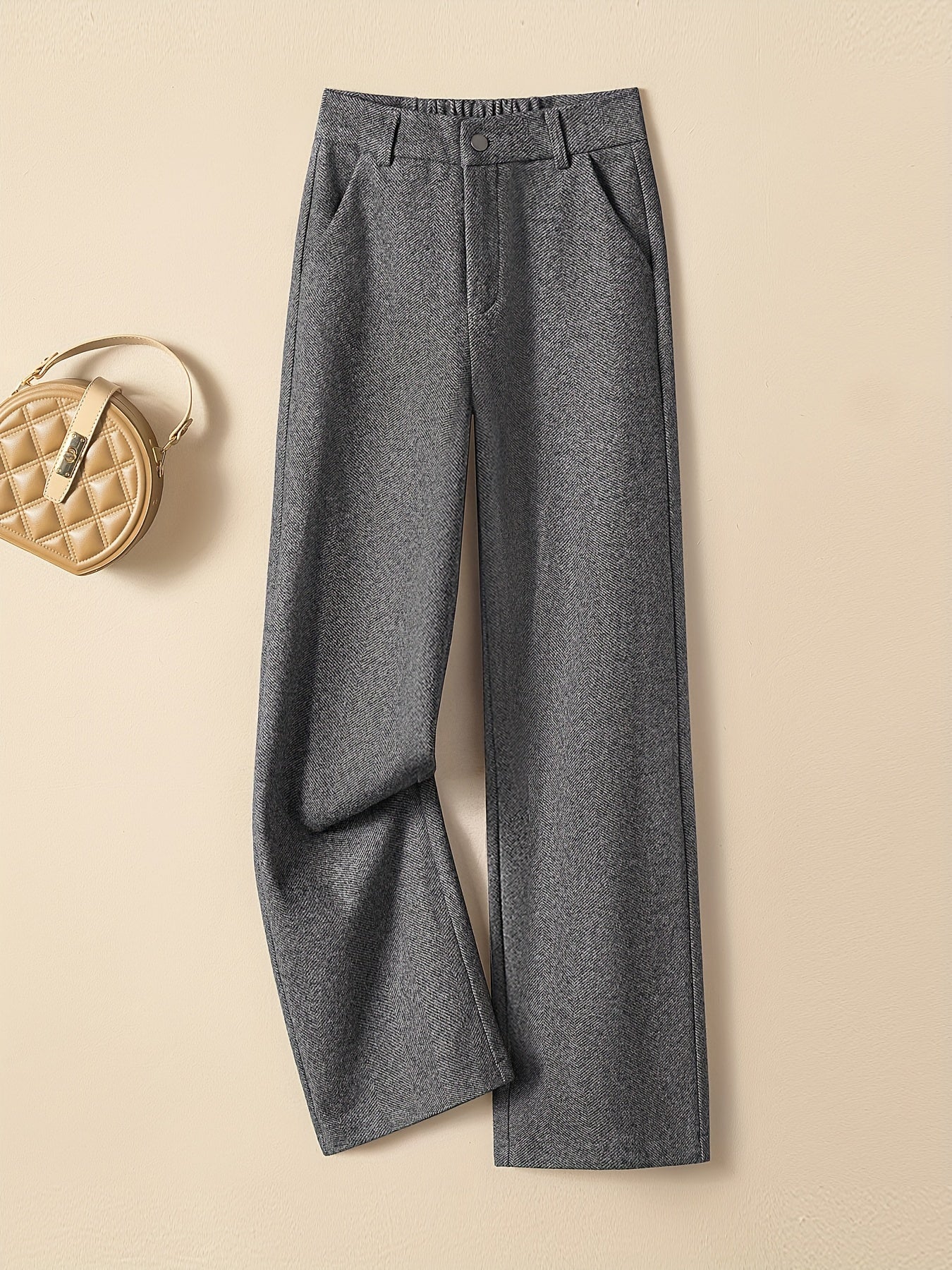 Women's High-Waisted Wide-Leg Pants - Spring Casual Trousers with Elastic Waistband, Relaxed Fit & Structured Ankle, Versatile for Office & Casual Attire, Solid Color, Hand Wash Only, Comfortable Fashion | Smooth Texture