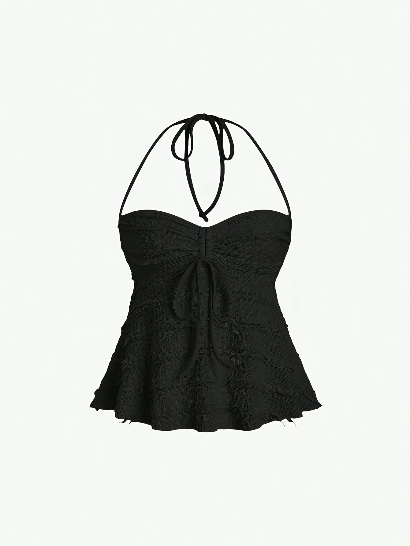 Women's Chic Y2K-Inspired Solid Color Semi-Sheer Halter Top with Tie-Up Backless Design - Sexy Summer Sleeveless Blouse in Lightweight Polyester, Machine Washable, Beach Coverup|Feminine Style|Elastane Blend