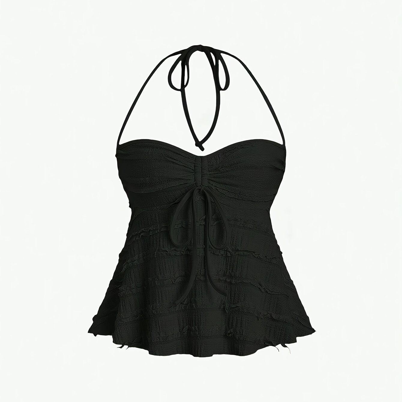 Women's Chic Y2K-Inspired Solid Color Semi-Sheer Halter Top with Tie-Up Backless Design - Sexy Summer Sleeveless Blouse in Lightweight Polyester, Machine Washable, Beach Coverup|Feminine Style|Elastane Blend
