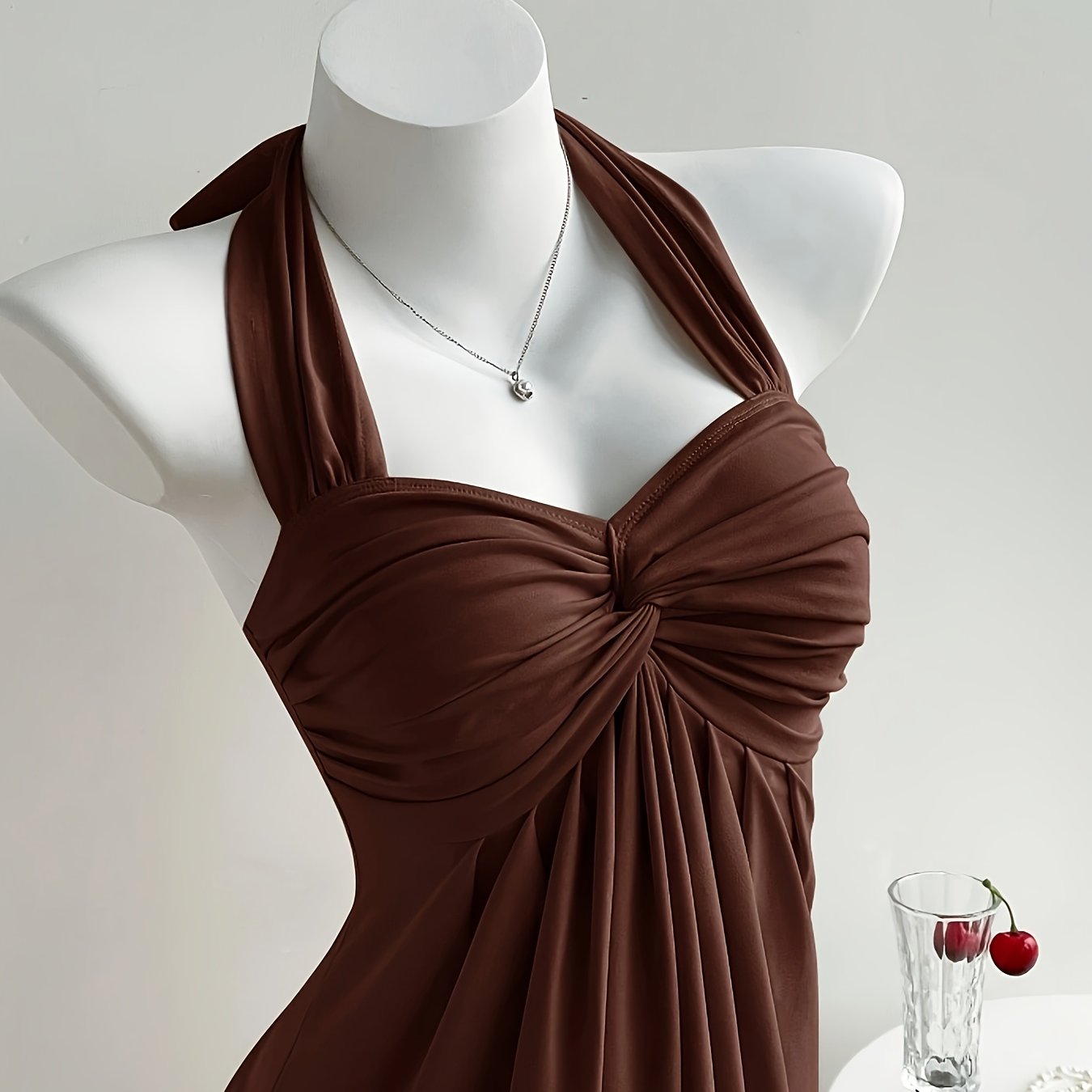 Women'S Peach Color Off-Shoulder Halter Top with Twist Detail - Sexy Backless Design, Solid Color, All-Season Wear, Stylish Halter Top|Trendy Halter Top|Polyester Fabric