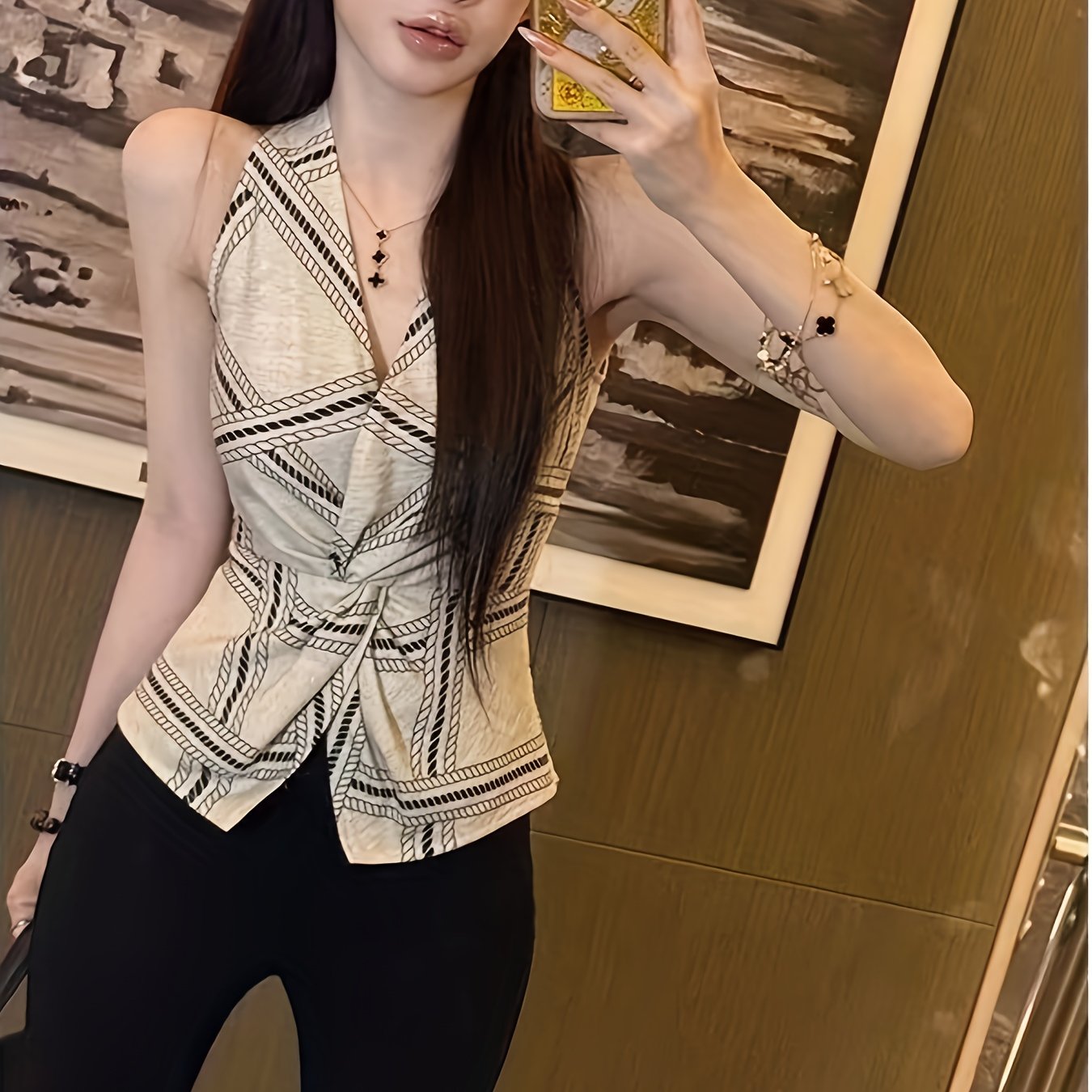 Vintage-Inspired Linen V-Neck Blouse with Twist Detail - Sleeveless, Button-Up Shirt for Women, Perfect for Summer, Casual Chic Style, Casual Chic Top|Vintage Style Shirt|Sleeveless Top