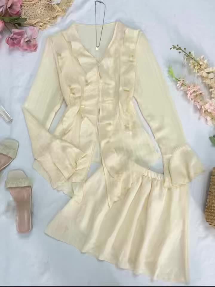 for Lotus Leaf Edge Set: Sweet Summer Design with Cinched Waist Shirt and Skirt Two-Piece Outfit for a Premium Look