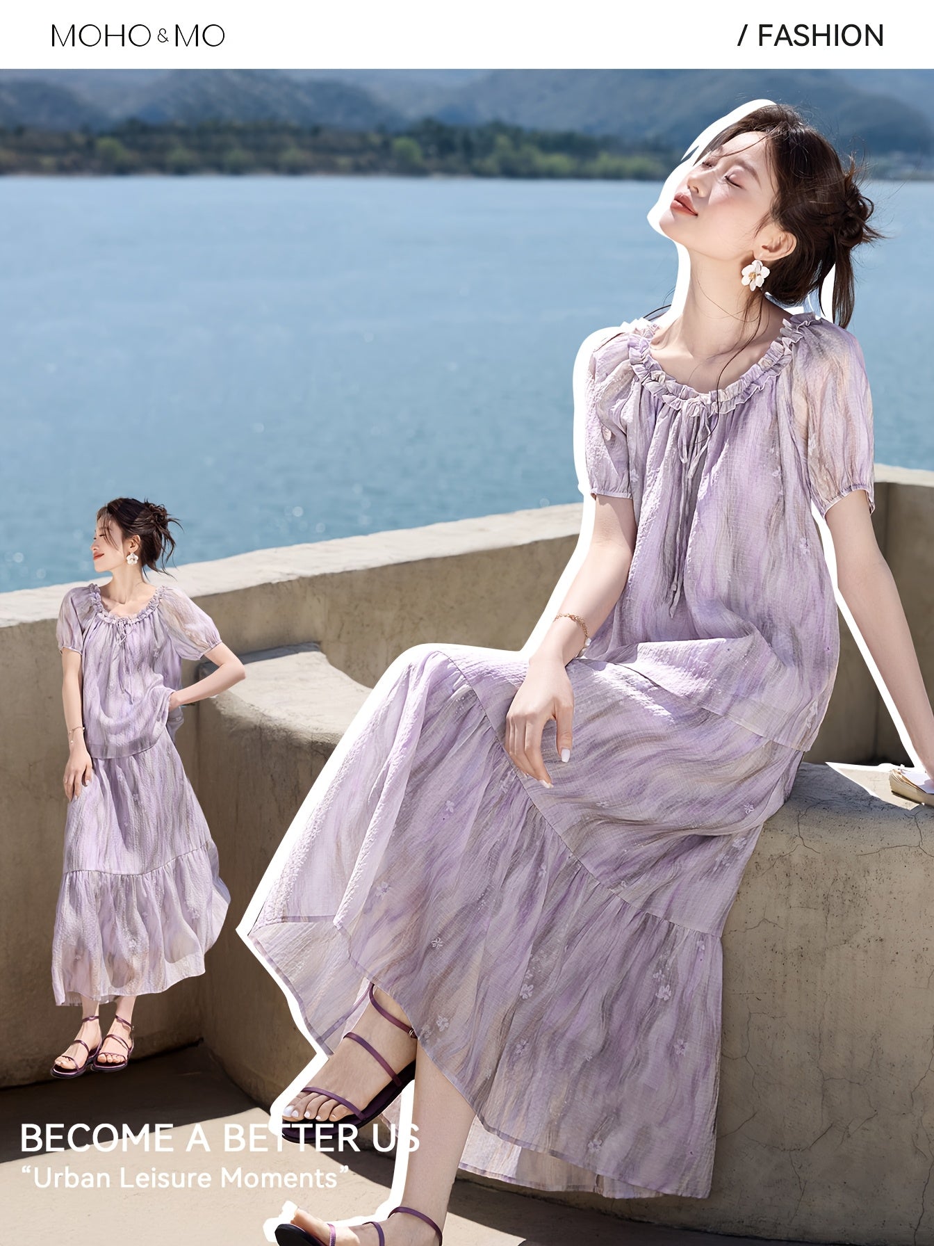 New Arrivals on MOHOMO: a Romantic Design Featuring a Monet Garden Print with Puff Sleeves And Ruffled Edges, Made from Lyocell Material, Perfect for Vacations And Daily Commutes.