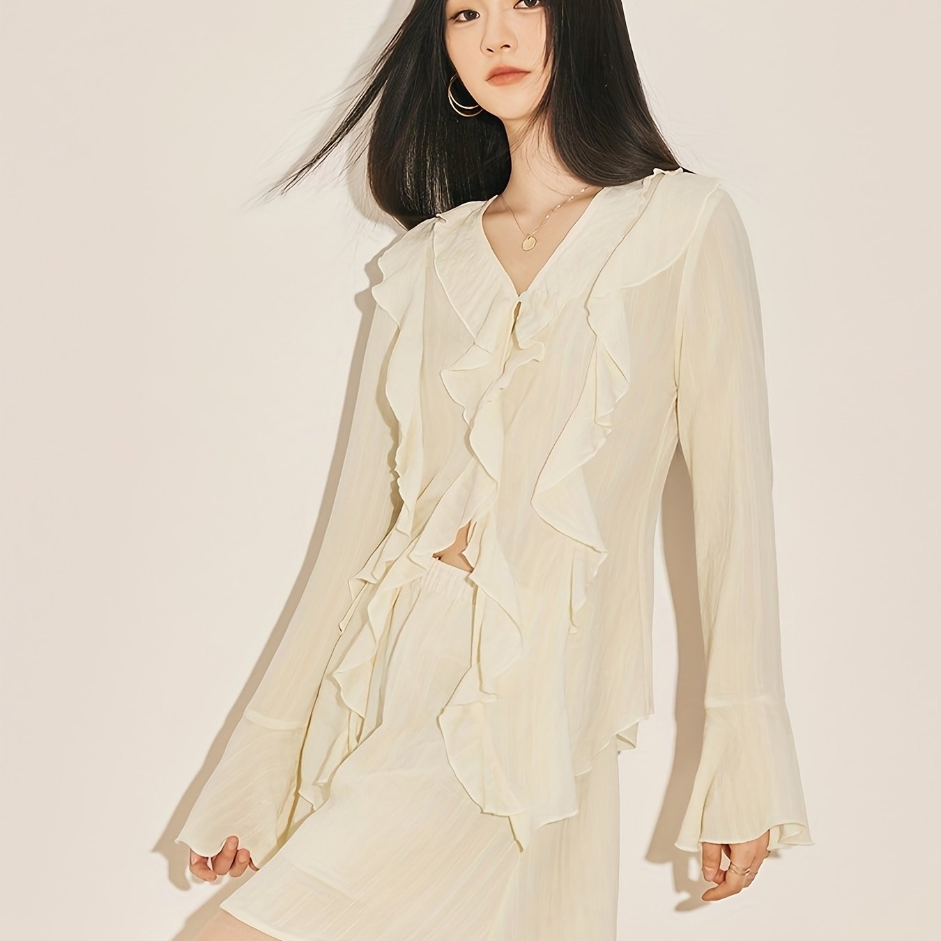 for Lotus Leaf Edge Set: Sweet Summer Design with Cinched Waist Shirt and Skirt Two-Piece Outfit for a Premium Look