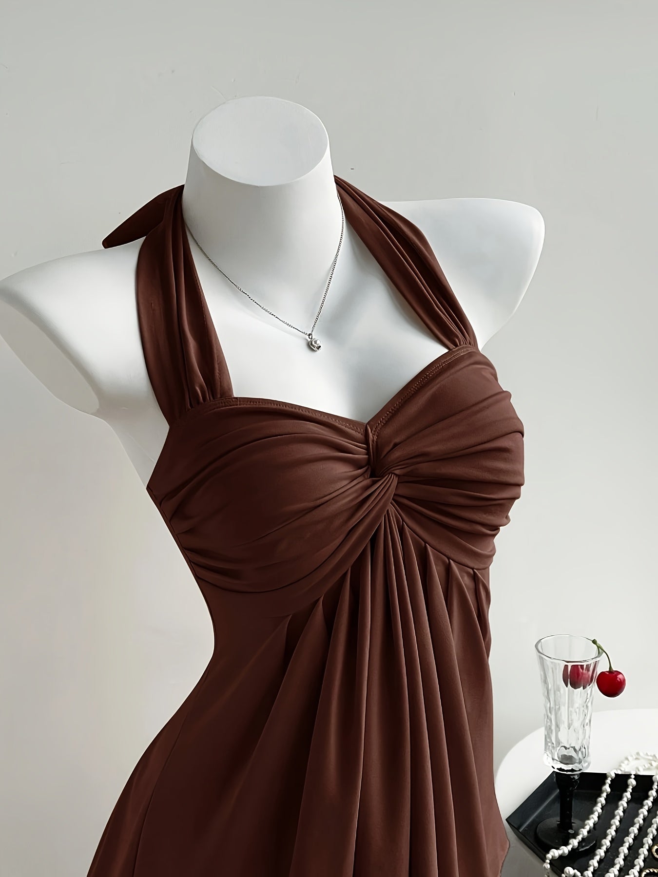 Women'S Peach Color Off-Shoulder Halter Top with Twist Detail - Sexy Backless Design, Solid Color, All-Season Wear, Stylish Halter Top|Trendy Halter Top|Polyester Fabric