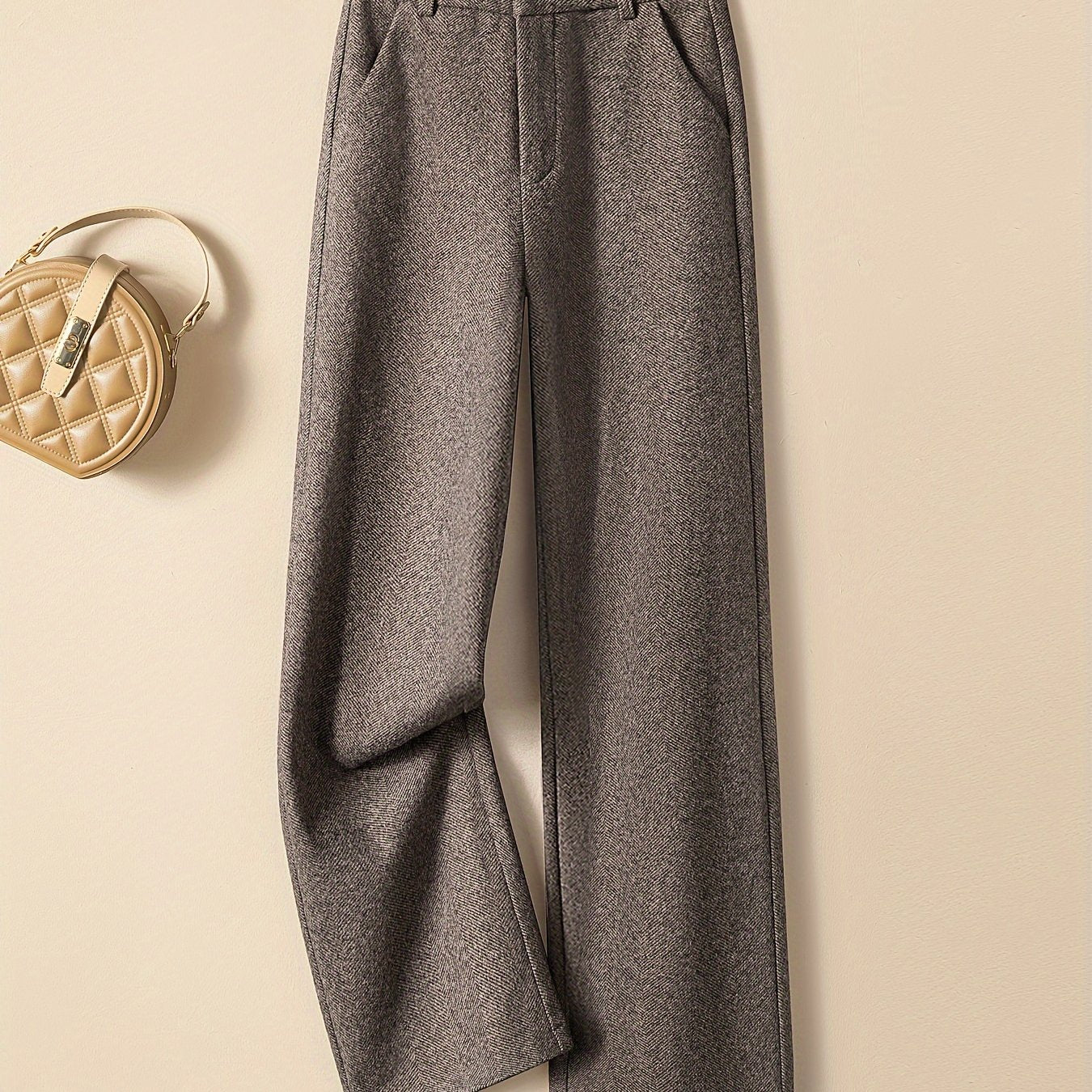 Women's High-Waisted Wide-Leg Pants - Spring Casual Trousers with Elastic Waistband, Relaxed Fit & Structured Ankle, Versatile for Office & Casual Attire, Solid Color, Hand Wash Only, Comfortable Fashion | Smooth Texture