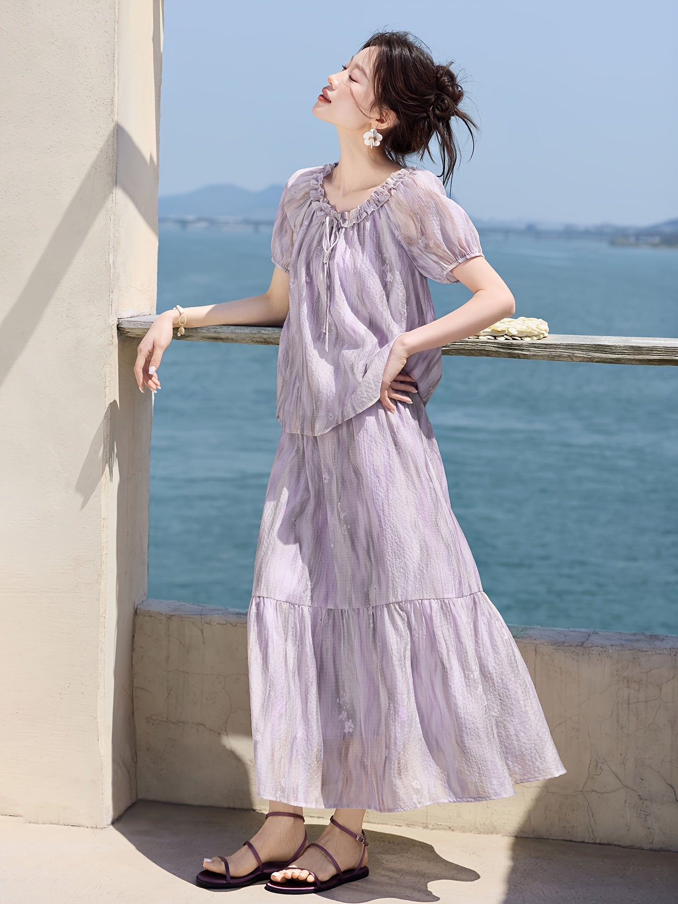 New Arrivals on MOHOMO: a Romantic Design Featuring a Monet Garden Print with Puff Sleeves And Ruffled Edges, Made from Lyocell Material, Perfect for Vacations And Daily Commutes.