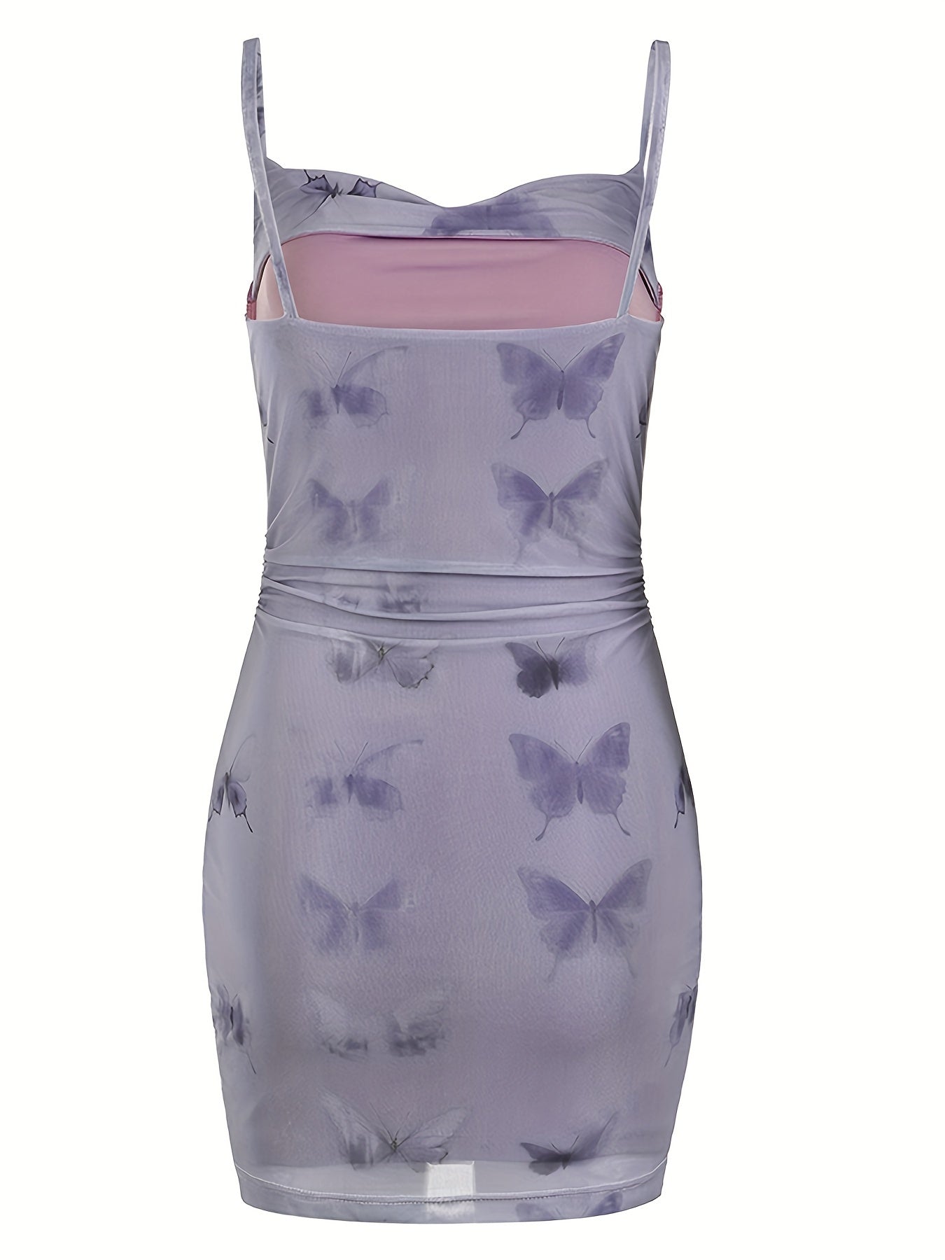 Retro Butterfly Print Mesh Bodycon Camisole Dress for Vacation Parties, Stylish And Sexy Sleeveless Sundress.