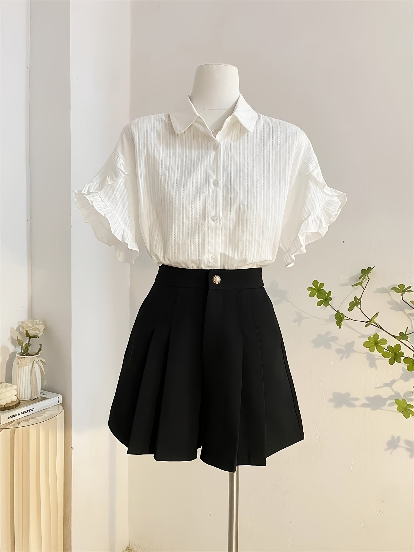 Women's White Collar Bell Sleeve Blouse - Elegant Summer Top with Button-Up Front, Loose Fit & Flared Sleeves for a Chic, Age-Reducing Look, Ladies Blouses
