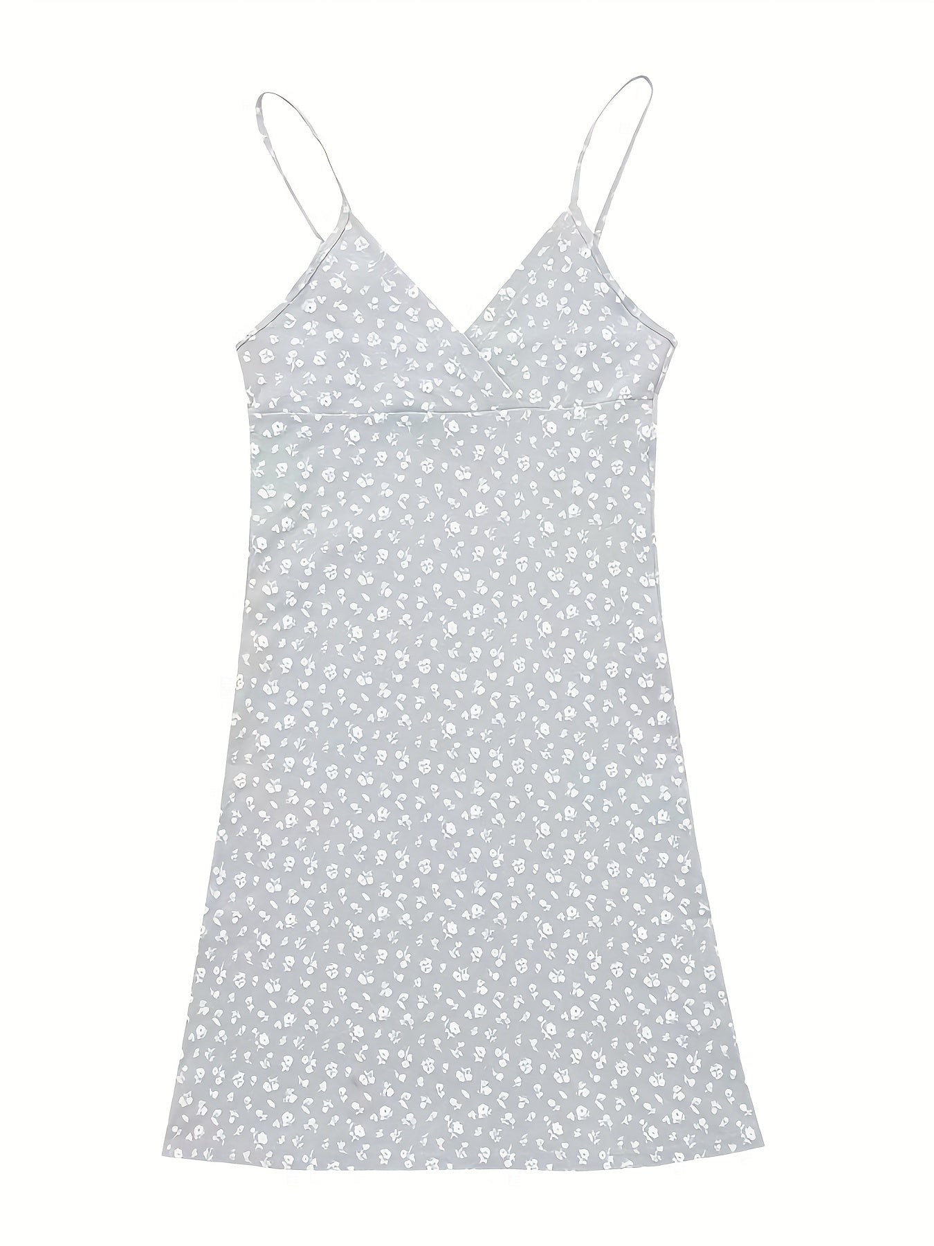 Women's Vintage-Inspired V-Neck Spaghetti Suspender Dress - Lightweight Blue & White Floral Print, Chest Ruching, Hand Wash Only, All-Season Casual to Evening Wear, Summer Fashion, Delicate Detailing