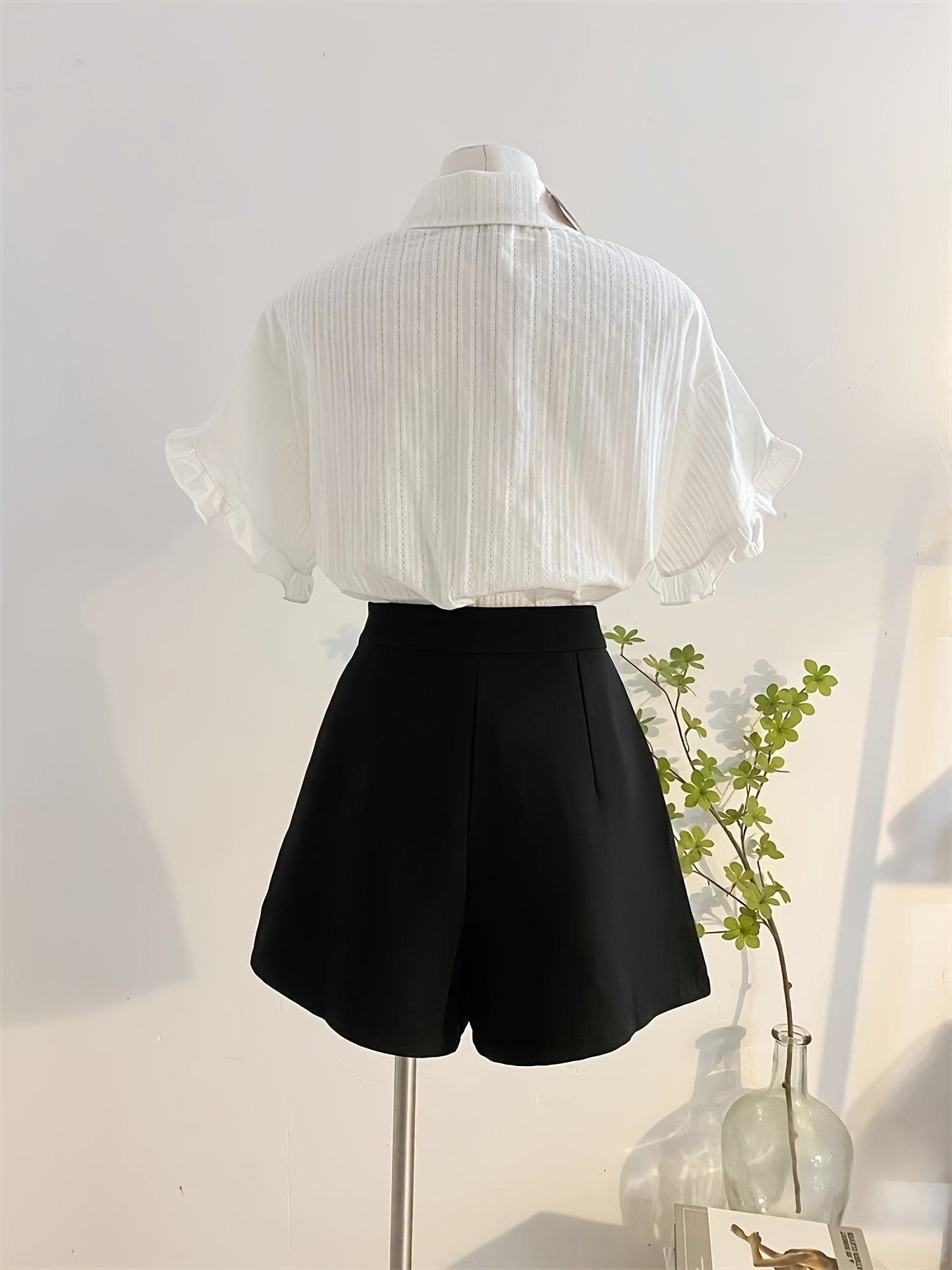 Women's White Collar Bell Sleeve Blouse - Elegant Summer Top with Button-Up Front, Loose Fit & Flared Sleeves for a Chic, Age-Reducing Look, Ladies Blouses