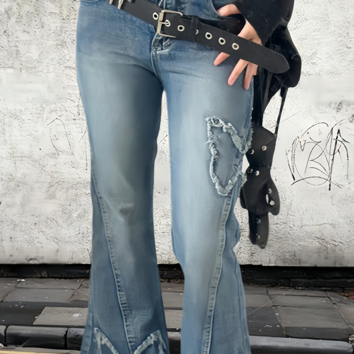 New American retro butterfly embroidered micro-flared jeans Spice high waist fashion versatile elastic slim slim long pants, machine washable