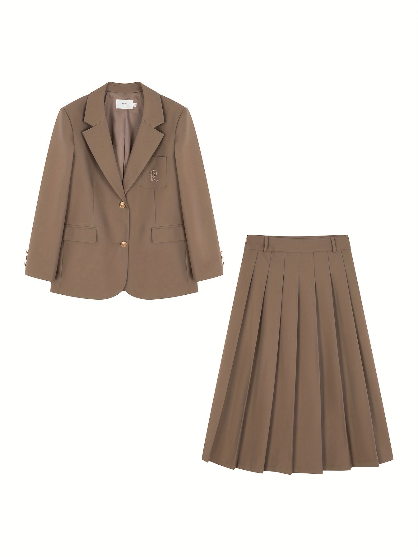 MOHOMO One-Piece Dress Set Spring\u002FAutumn New College Style Jacket Pleated Long Skirt Two-Piece Set for Festive, Vacation, and Daily Commute