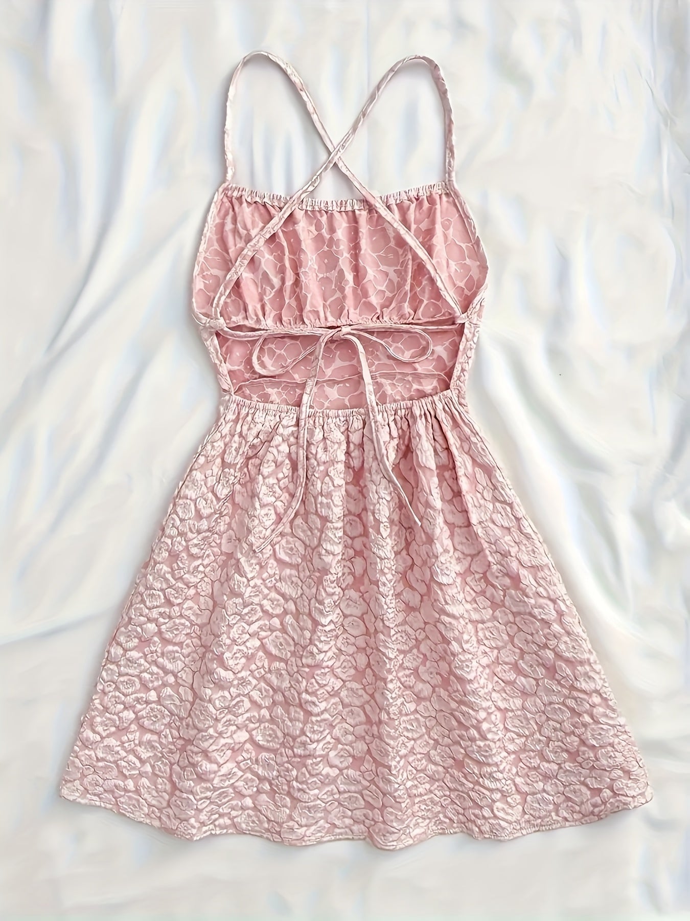 Charming Stone Flower 3D Floral Backless Tie Dress