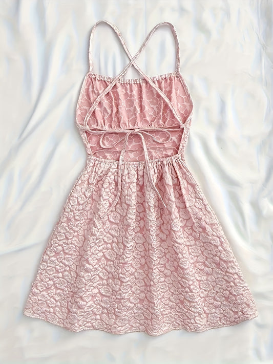 Charming Stone Flower 3D Floral Backless Tie Dress