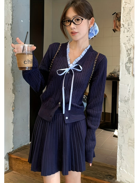 Set Women'S Autumn and Winter 2024 New College Style Youthful Outfit, High-End Two-Piece Set