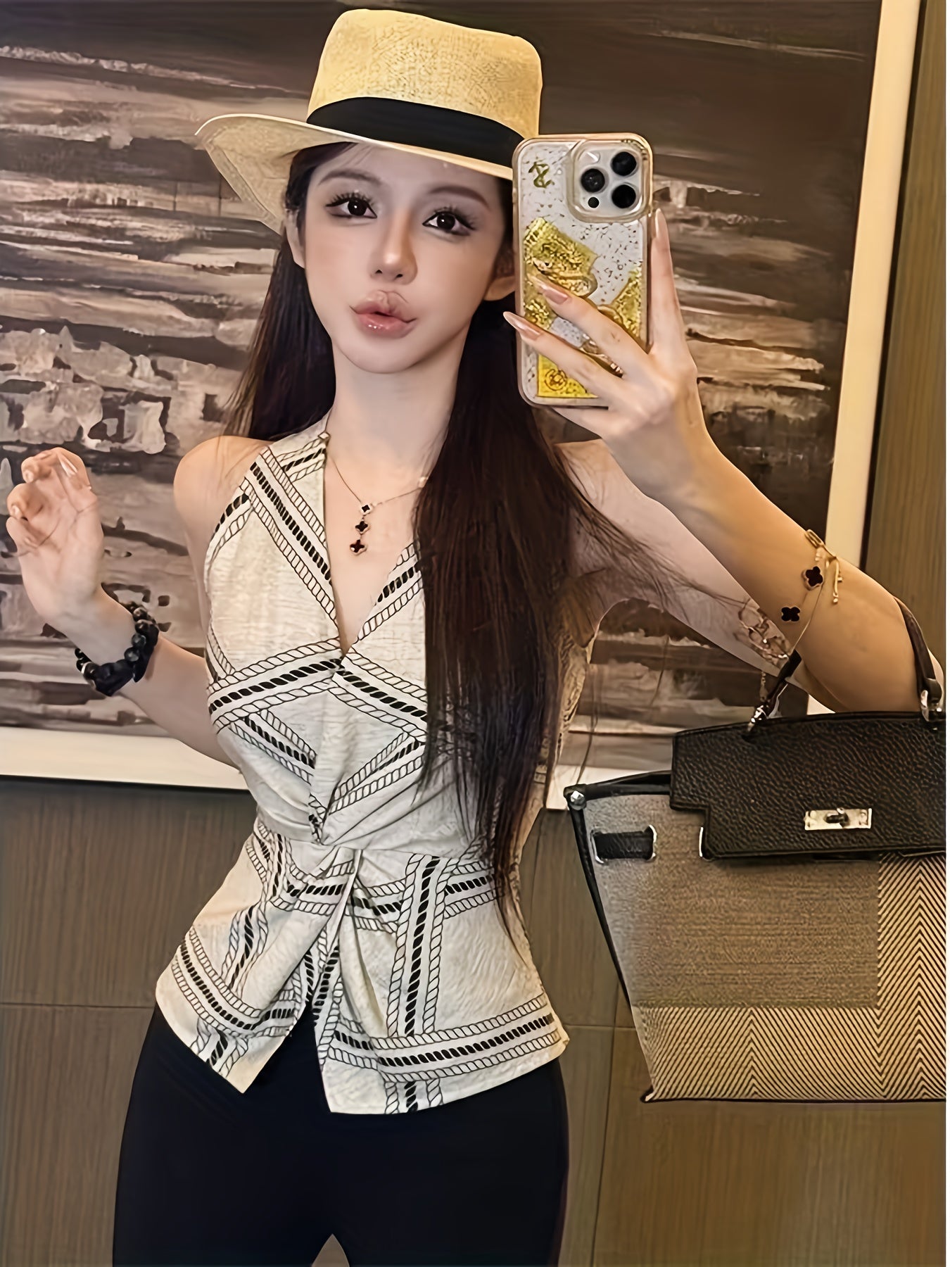 Vintage-Inspired Linen V-Neck Blouse with Twist Detail - Sleeveless, Button-Up Shirt for Women, Perfect for Summer, Casual Chic Style, Casual Chic Top|Vintage Style Shirt|Sleeveless Top