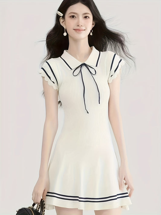 New summer style Women's dress in a pure, soft and preppy style. It has a sweet cinched waist, is versatile, exudes an elegant and slender look with a high - end feel, a short skirt.
