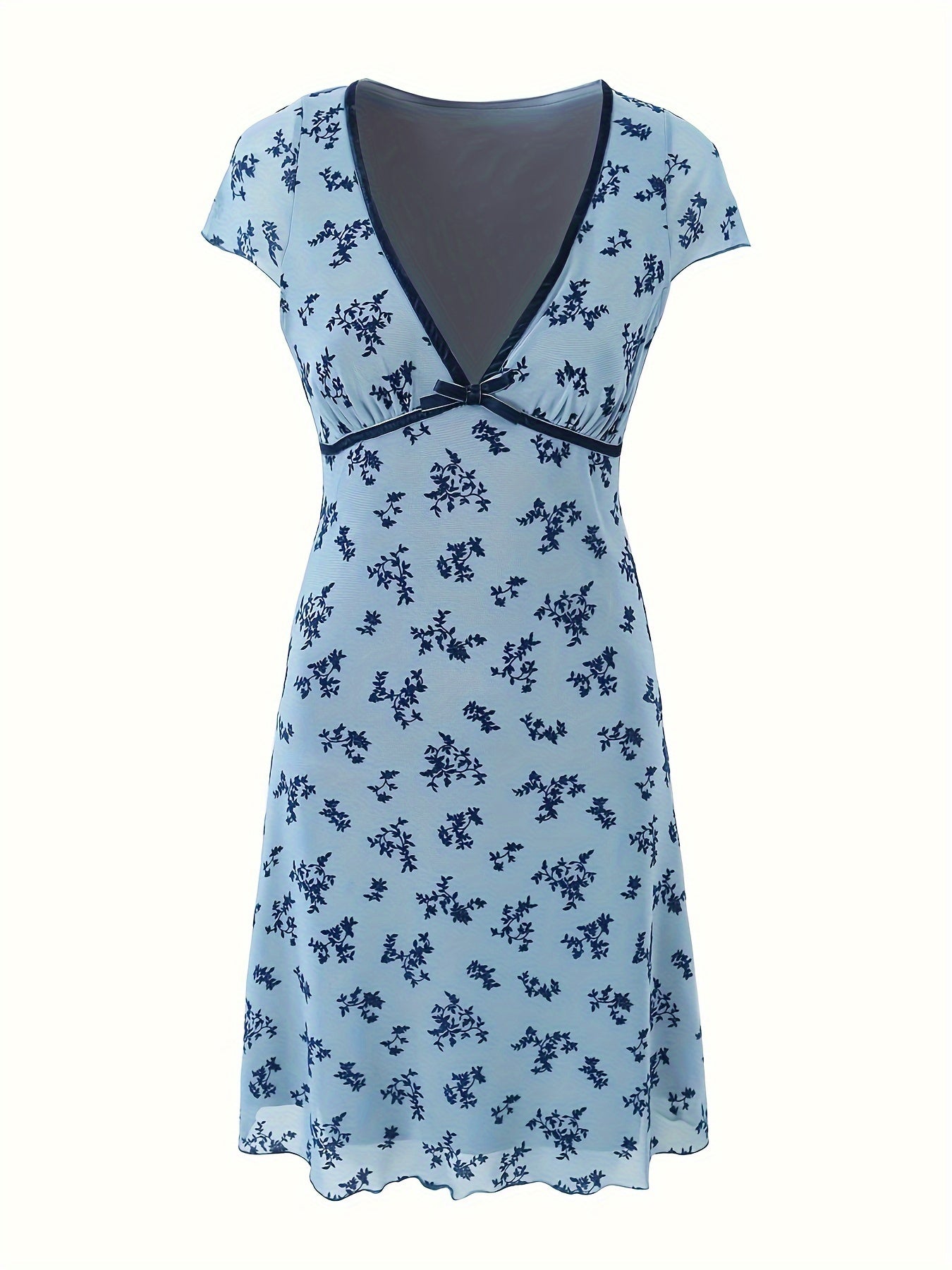 HG Directional French Elegant Retro Vacation Style Deep V-Neck Short Sleeved Printed Dress with Waist Cinching And Slimming Effect, Hip Hugging Short Skirt, Spicy Girl Style