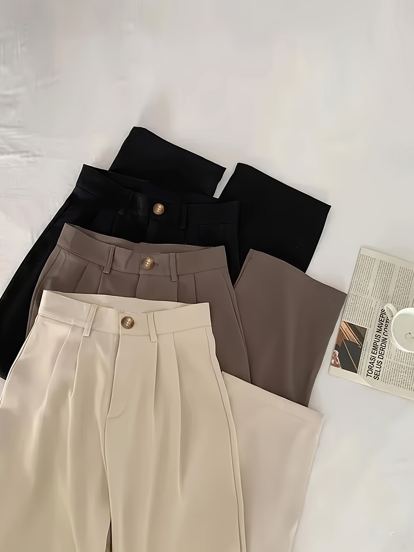 Attract Wealth Fashion Elegant Women's Straight Office Casual Button- Loose Suit Pants Set of 3pcs