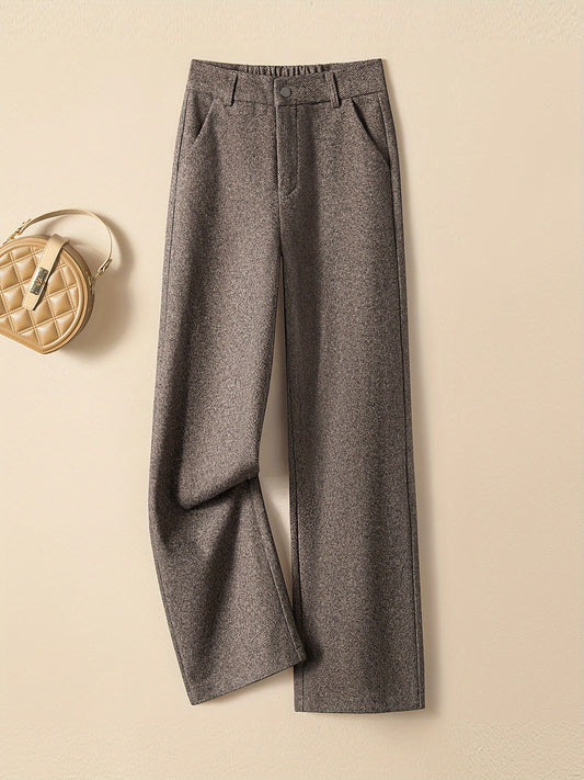 Women's High-Waisted Wide-Leg Pants - Spring Casual Trousers with Elastic Waistband, Relaxed Fit & Structured Ankle, Versatile for Office & Casual Attire, Solid Color, Hand Wash Only, Comfortable Fashion | Smooth Texture