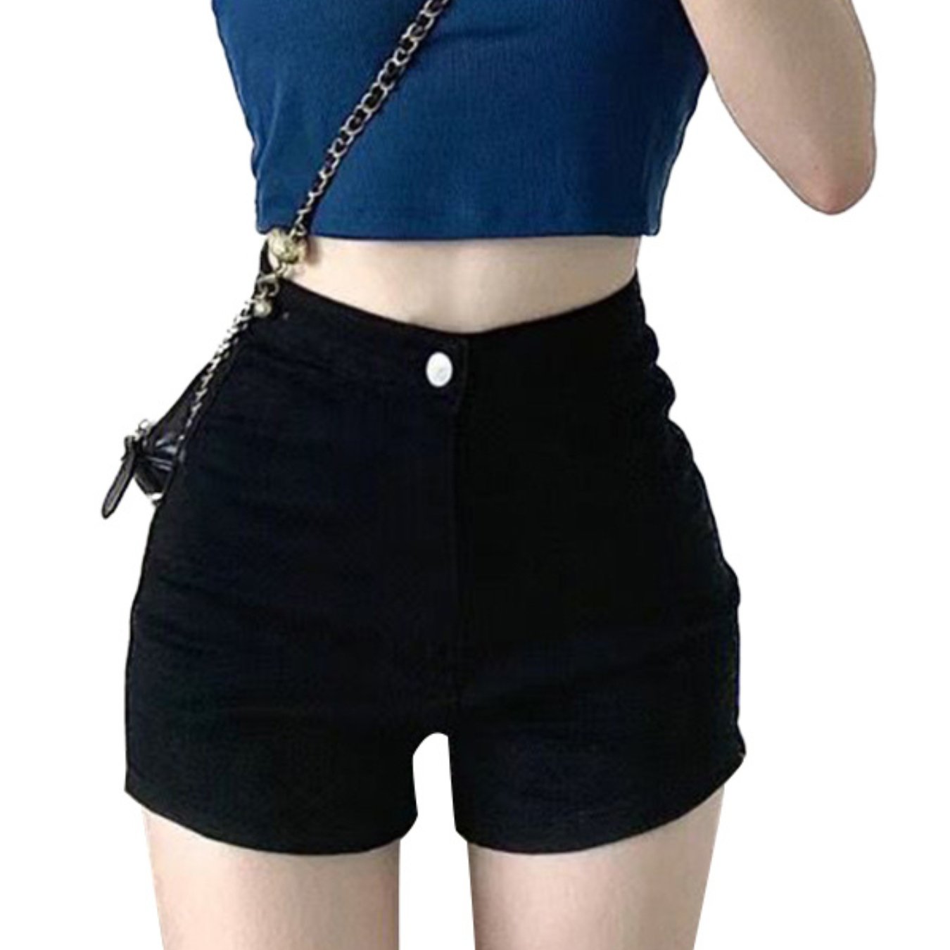 Women's Summer Denim Shorts - Slim Fit High Waist with Multiple Pockets, Solid Black Street Style Casual Shorts, Machine Washable & Dry Cleanable