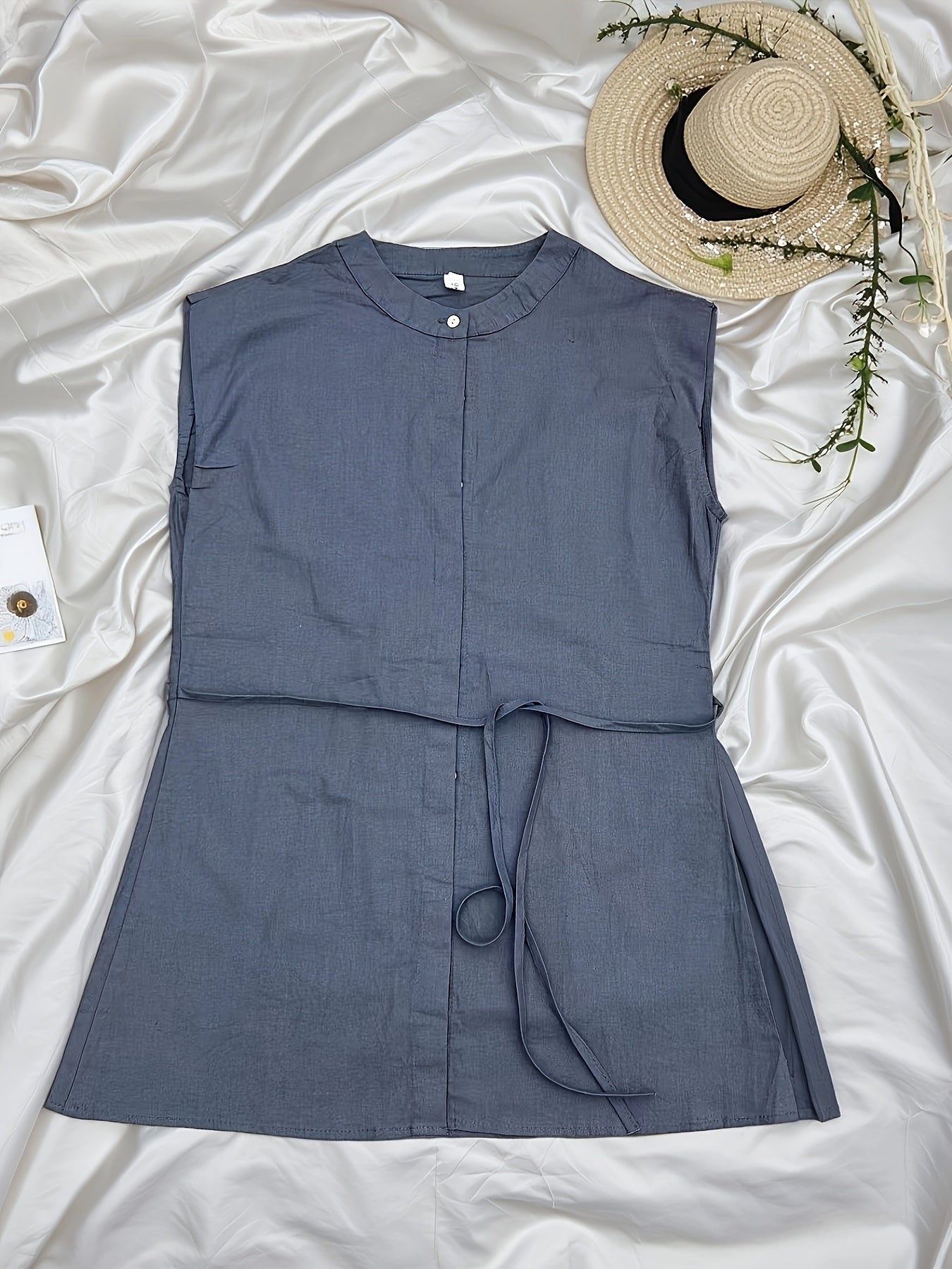 Korean Style Lace-Up Waist Sleeveless Vest Top for Women, New Summer Collection, Solid Color Loose Two-Piece Set with Shirt