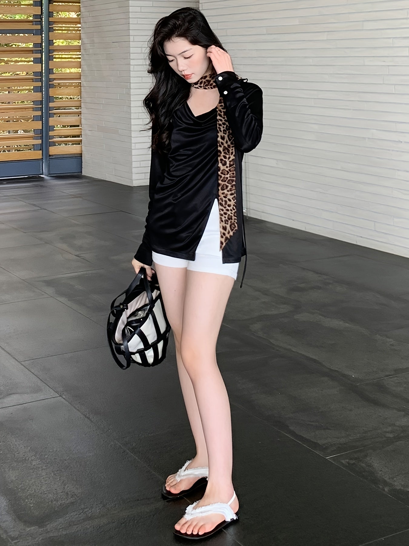 MEIYANG Night Lili Shirt Elegant Style Acetate Ribbon Neck Long Sleeve Shirt