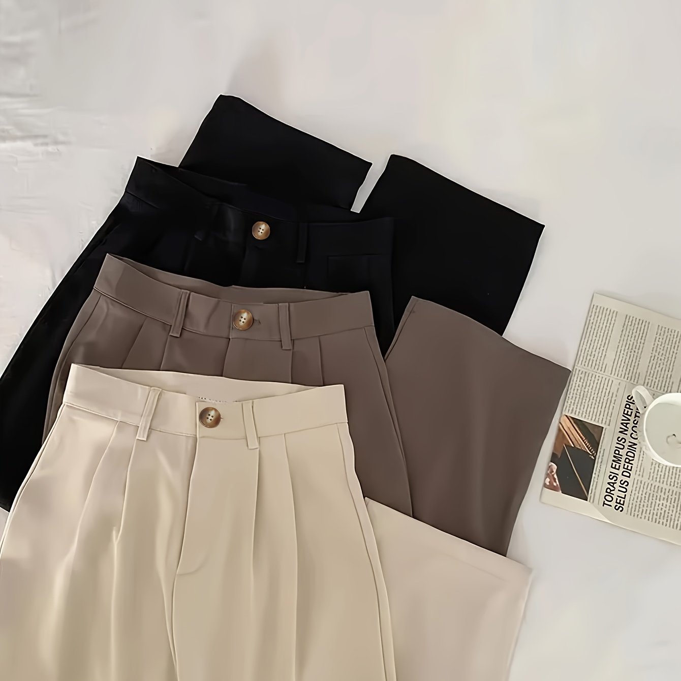 Attract Wealth Fashion Elegant Women's Straight Office Casual Button- Loose Suit Pants Set of 3pcs