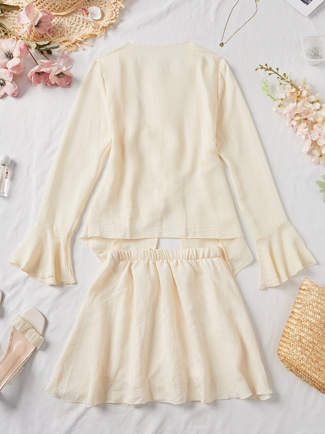 for Lotus Leaf Edge Set: Sweet Summer Design with Cinched Waist Shirt and Skirt Two-Piece Outfit for a Premium Look