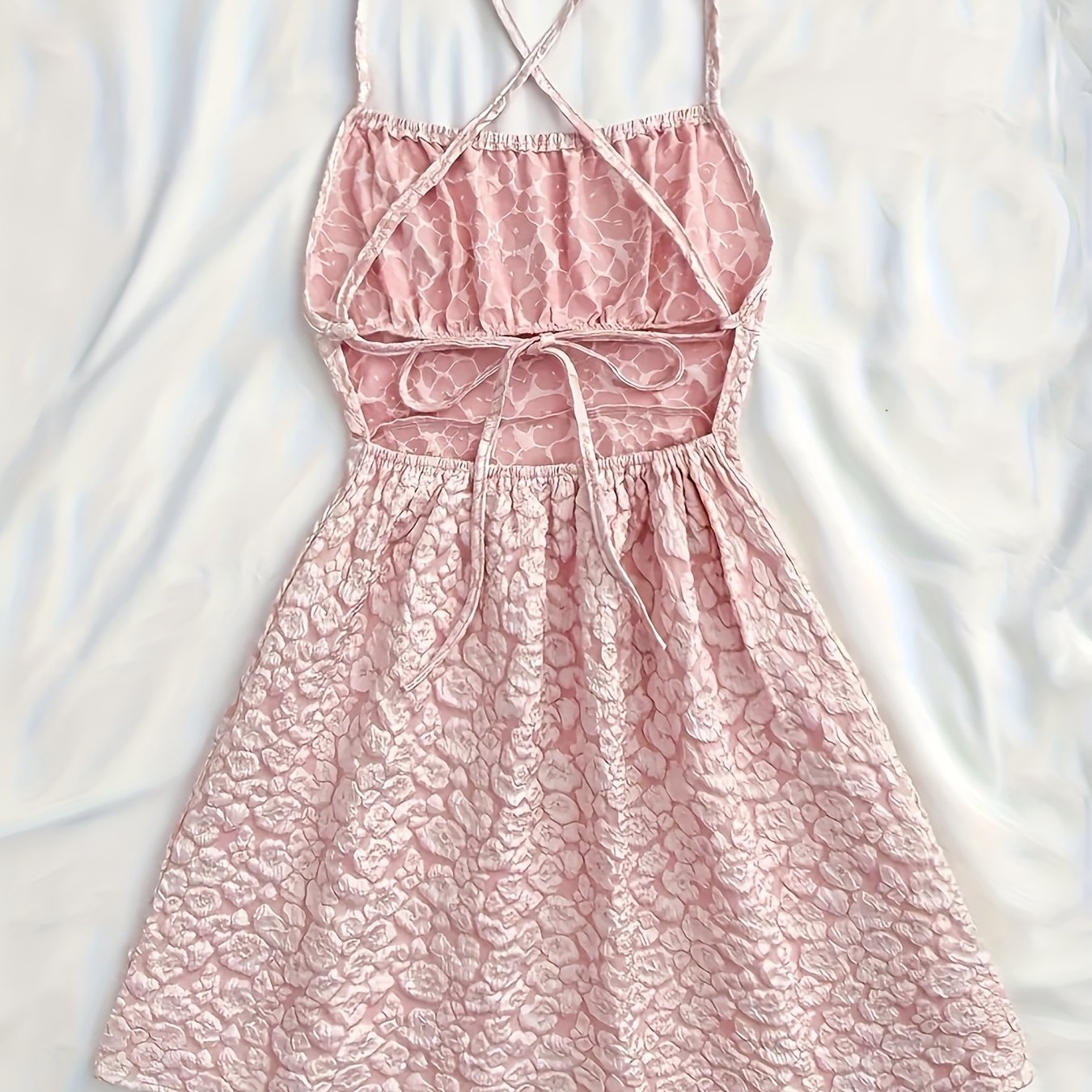 Charming Stone Flower 3D Floral Backless Tie Dress