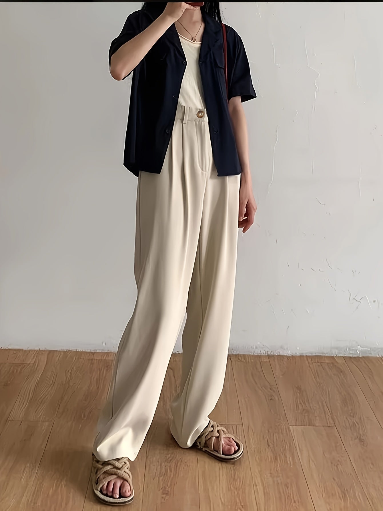 Attract Wealth Fashion Elegant Women's Straight Office Casual Button- Loose Suit Pants Set of 3pcs