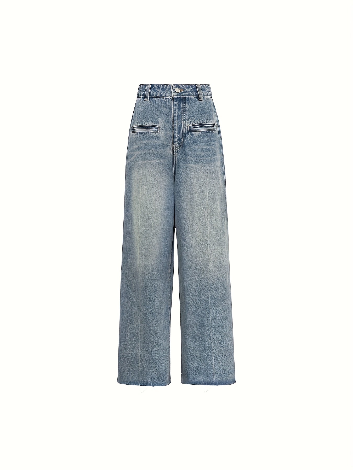 MEIYANG Women'S High-Waist Wide Leg Jeans with Cat Whisker Hem - Relaxed Fit Loose Pants, No Belt, All-Season Casual Wear, Solid Color, Pockets Included, Comfortable Denim for Casual Attire, Allseason Jeans | Relaxed Fit Pants | Durable Denim Fabric