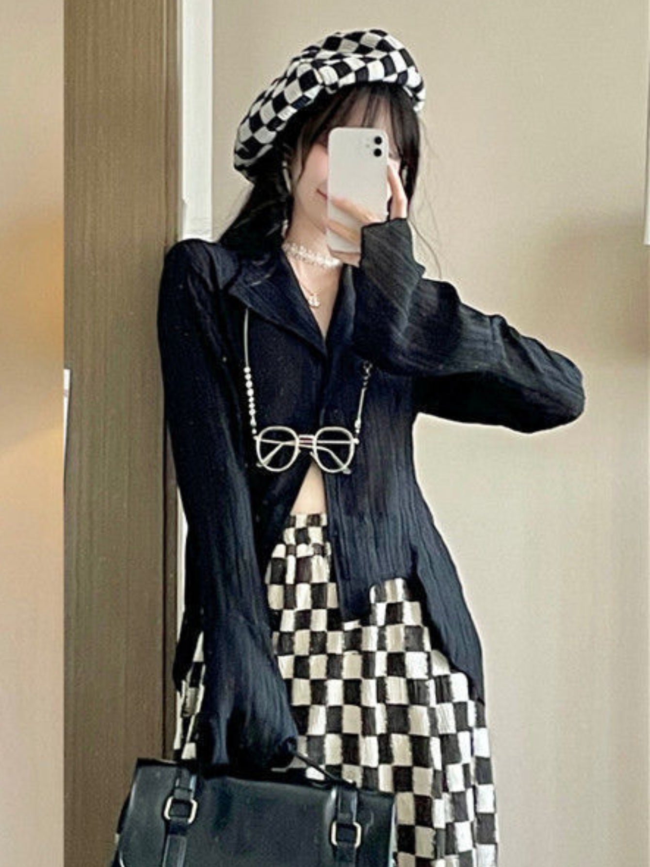 Women's Asymmetrical New Design Long-Sleeve Shirt - Vintage Slim Fit Blouse with V-Neck and Button Details, Versatile for Spring\u002FAutumn Wear, Machine Washable, Stylish & Durable Fabric, Chic Casual Look