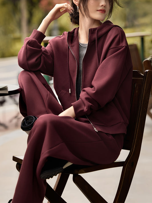 XWI Women'S Maroon Hooded Sweatshirt & Pants Set - Cozy Jogger Pants with Side Pockets, Long Sleeve Hoodie for Spring\u002FFall, Casual Comfort Wear, Relaxed Fit Pants | Cozy Casual Wear | Construction, Sweater Pants