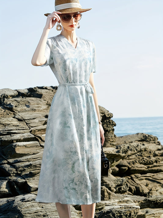 Summer Dress Mulberry Silky Short Sleeve Mid-Length 2025 New Arrival Elegant Women's Fashionable High-Quality Skirt for Middle-Aged and Elderly, Trendy Summer Outfit