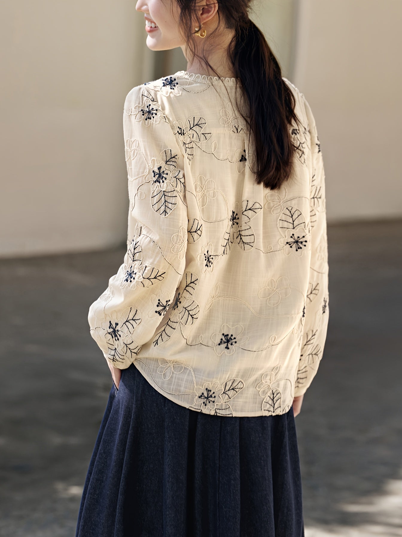 New Spring, Summer & Autumn Shirt: Poetic Romantic Embroidery Youthful Shirts - Elegant Chinese Aesthetic Floral Blouse