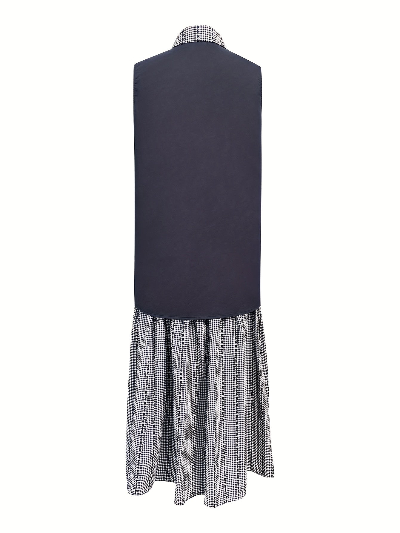 New Summer Loose Sleeveless Top with Retro Plaid Color-Blocking And Ruffled Collar, Paired with a Plaid Skirt for a Casual Two-Piece Set.