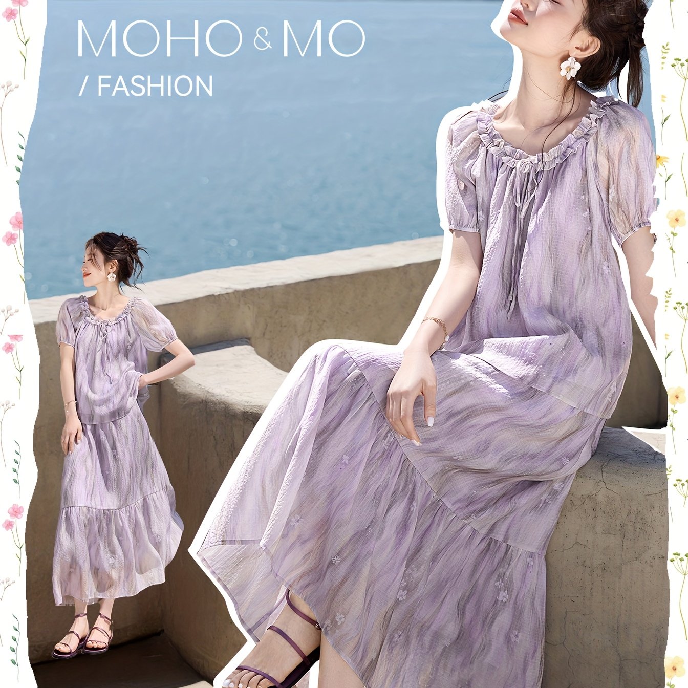 New Arrivals on MOHOMO: a Romantic Design Featuring a Monet Garden Print with Puff Sleeves And Ruffled Edges, Made from Lyocell Material, Perfect for Vacations And Daily Commutes.