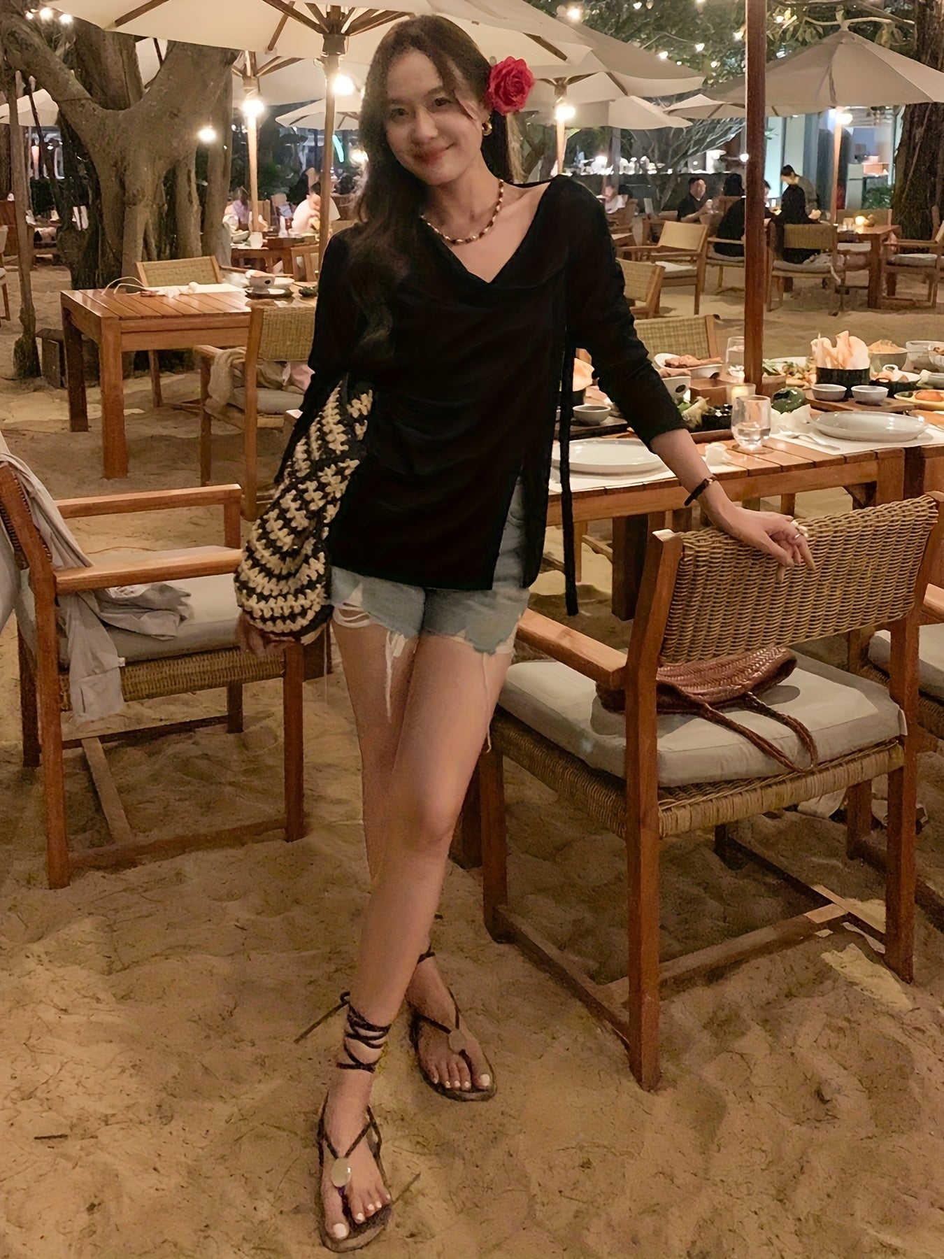 MEIYANG Night Lili Shirt Elegant Style Acetate Ribbon Neck Long Sleeve Shirt