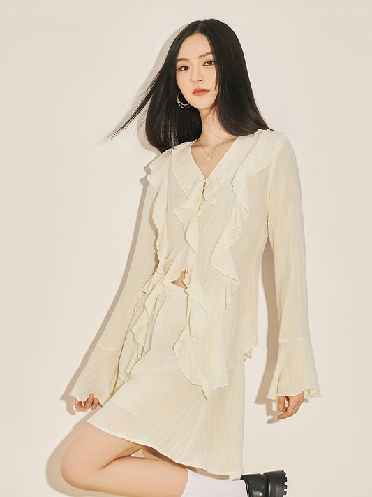 for Lotus Leaf Edge Set: Sweet Summer Design with Cinched Waist Shirt and Skirt Two-Piece Outfit for a Premium Look