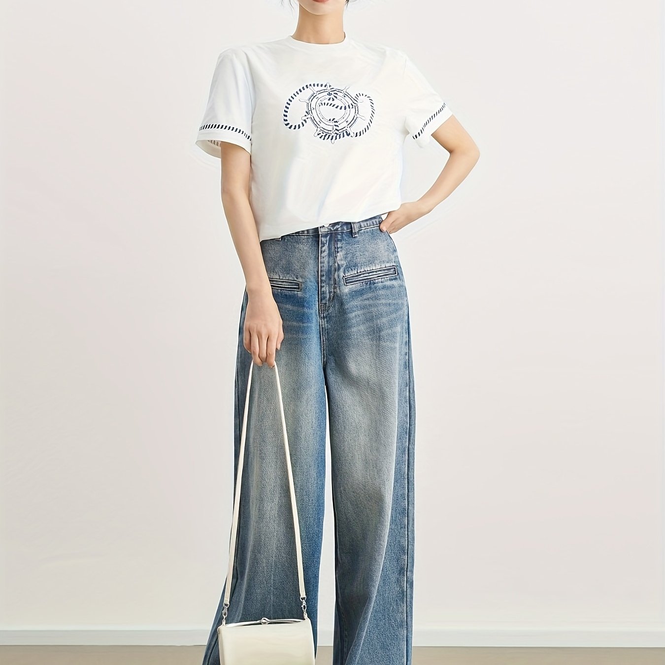 MEIYANG Women'S High-Waist Wide Leg Jeans with Cat Whisker Hem - Relaxed Fit Loose Pants, No Belt, All-Season Casual Wear, Solid Color, Pockets Included, Comfortable Denim for Casual Attire, Allseason Jeans | Relaxed Fit Pants | Durable Denim Fabric