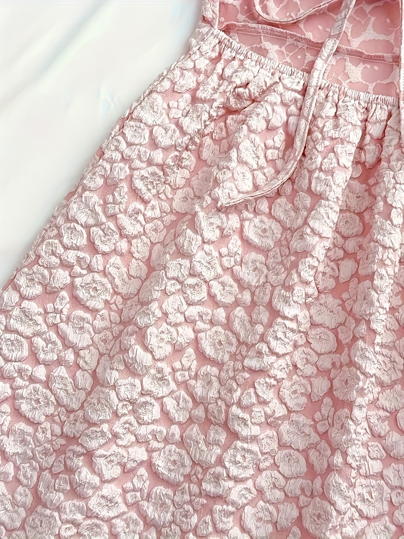 Charming Stone Flower 3D Floral Backless Tie Dress
